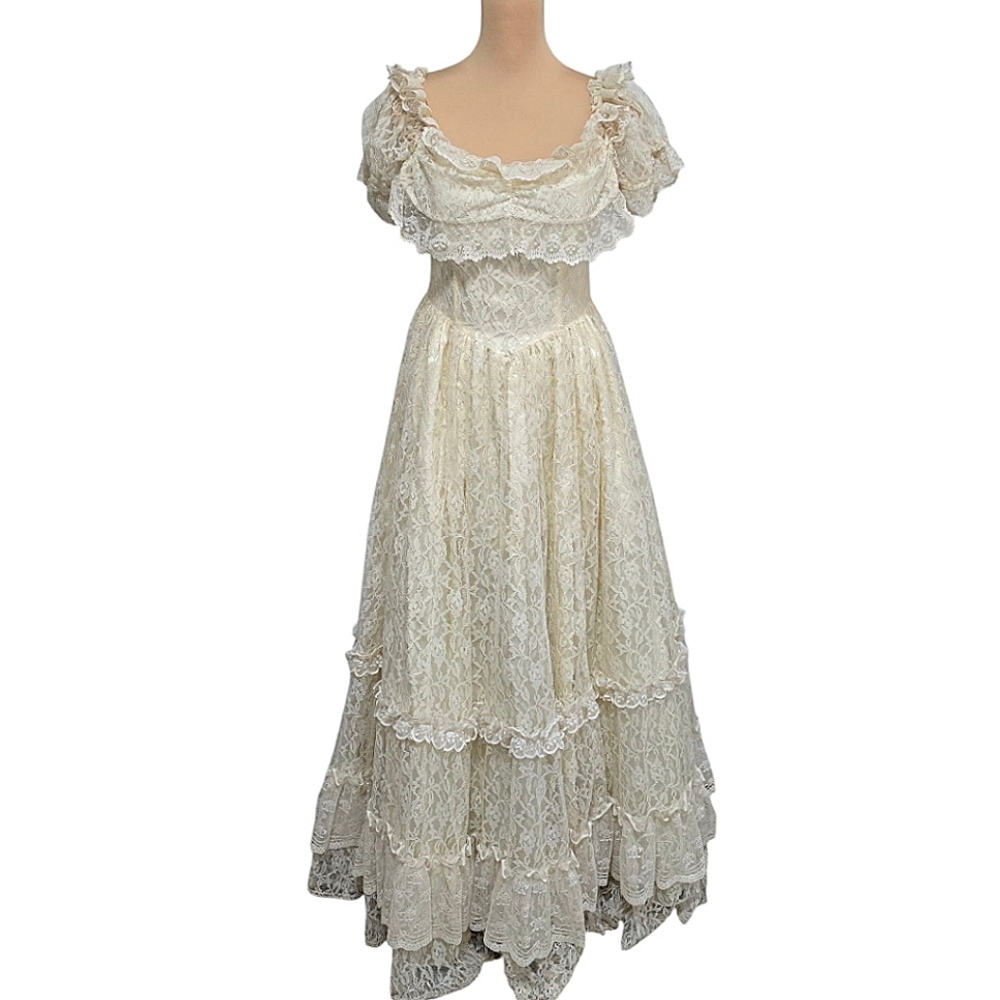 Gunne Sax Vintage Late 70s/Early 80s Cream Lace Full … - Gem